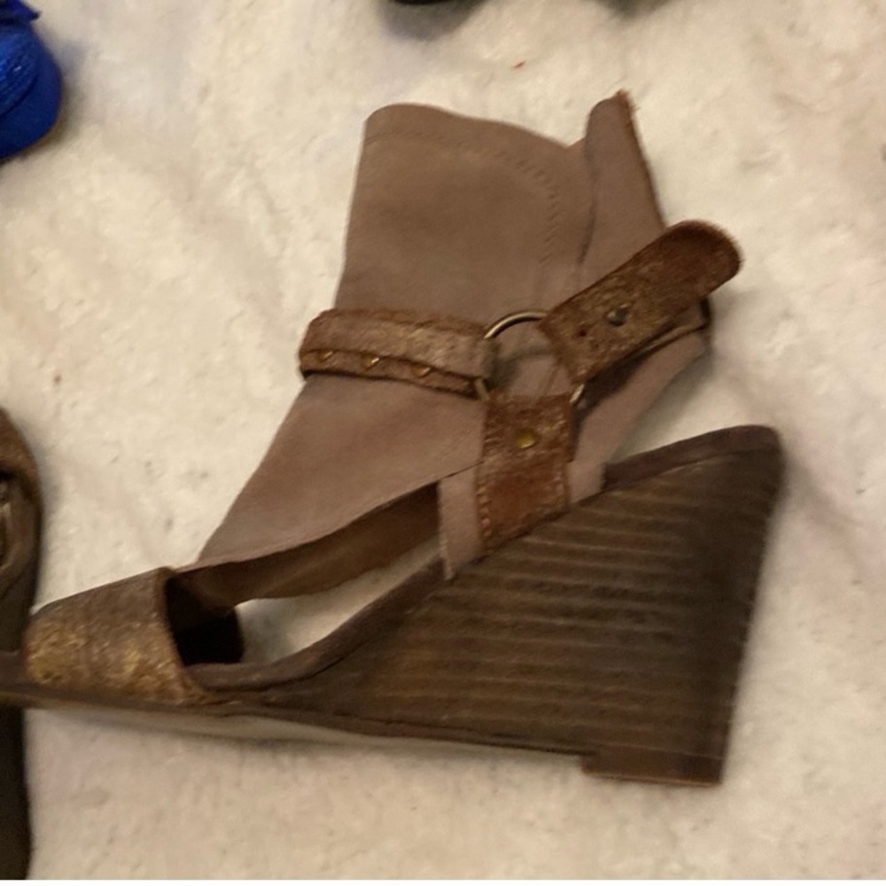 Diba Open-Toe Wedge Bootie in Taupe and Metallic Brown